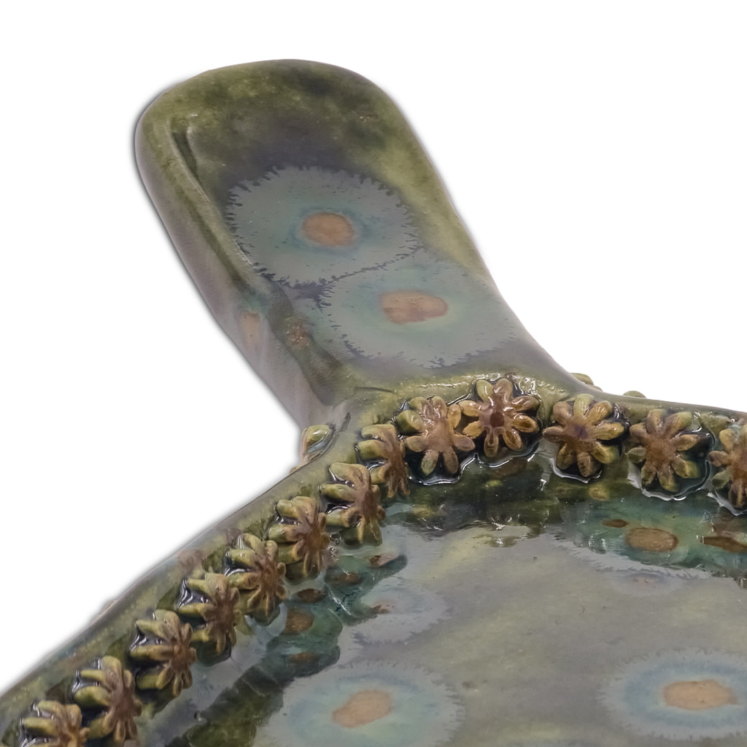 Vintage Sage Green Ceramic Serving Platter with Floral Rim/Serving tray/Ceramic Platter