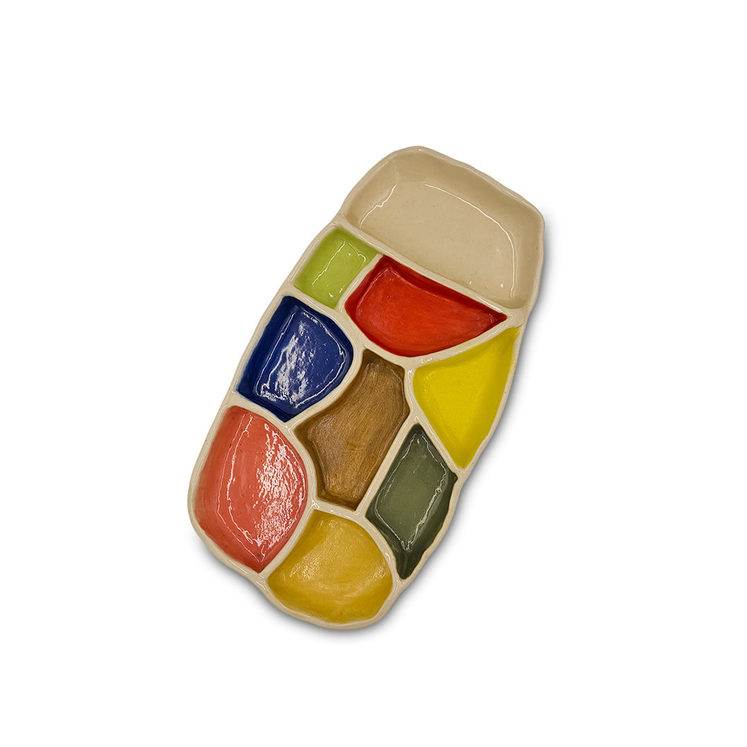 Long Beige Vessel with Colorful Compartments/Ceramic Tray/Storage Tray