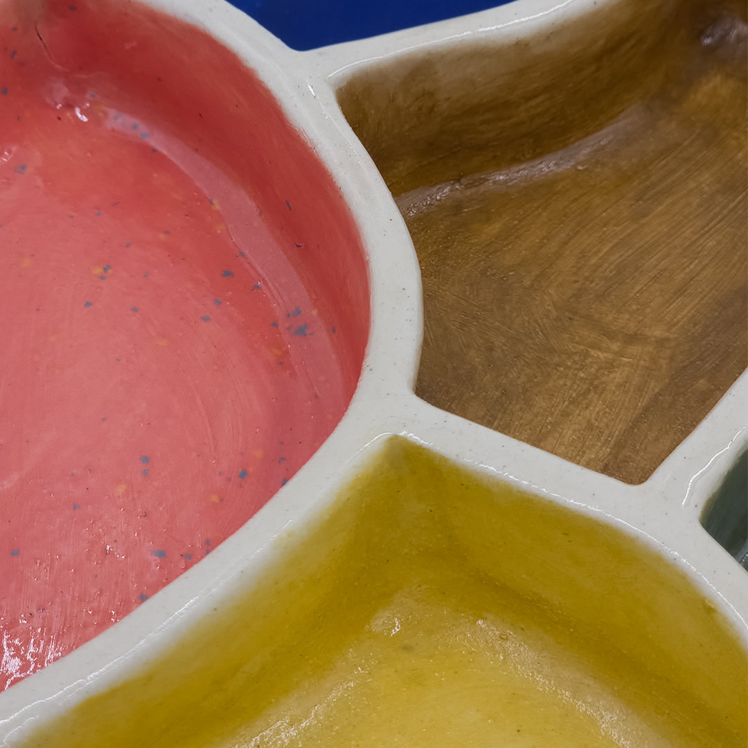 Long Beige Vessel with Colorful Compartments/Ceramic Tray/Storage Tray