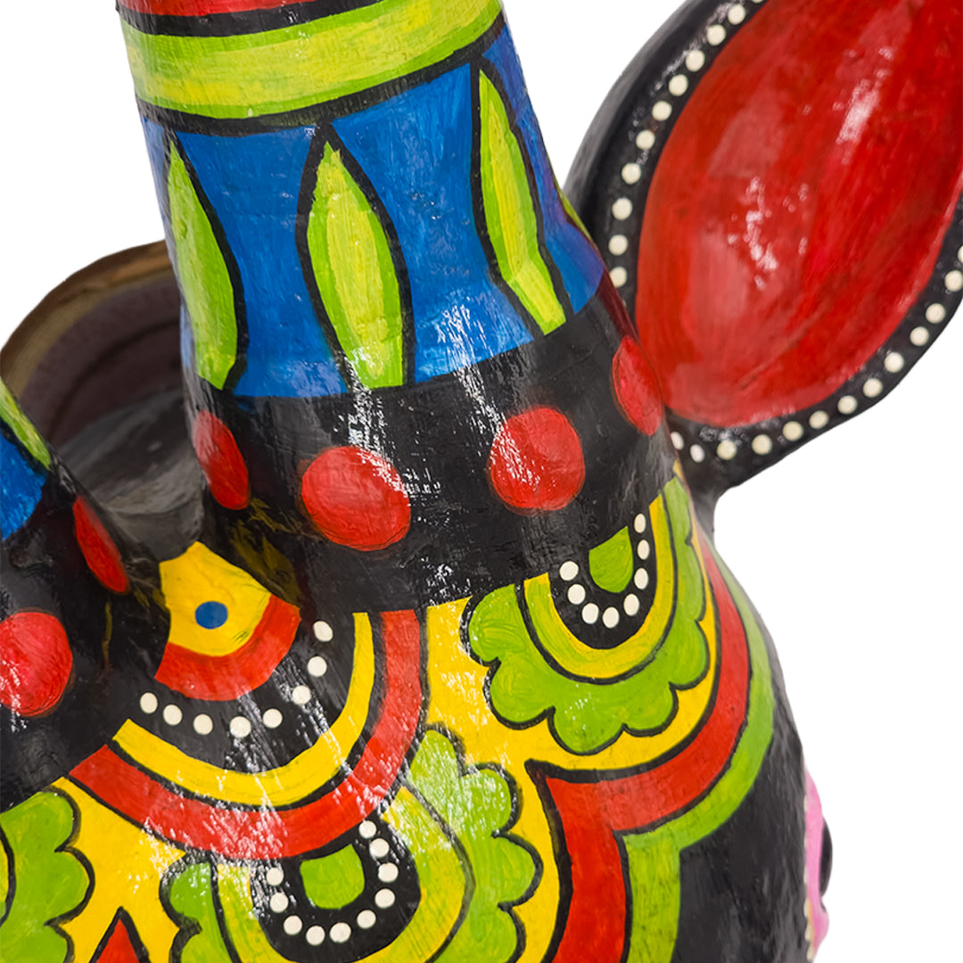 Colorful Hand-Painted Bull Head Wall Art